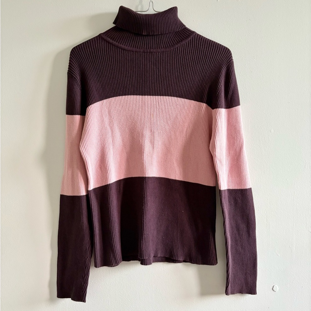 Pink and Brown Turtleneck Sweater